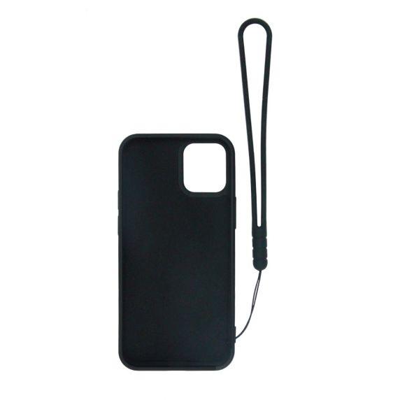 Apple iPhone 12 Pro Max Soft Liquid Silicone Case Black with Magnetic Ring Holder Stand and Slim Hands Strap High Quality