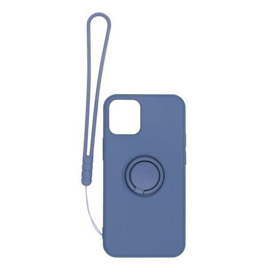 Apple iPhone 12 Pro Max Soft Liquid Silicone Case Gray with Magnetic Ring Holder Stand and Slim Hands Strap High Quality