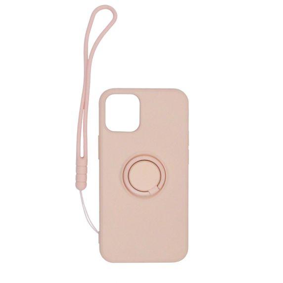 Apple iPhone 12 Pro Max Soft Liquid Silicone Case Pink with Magnetic Ring Holder Stand and Slim Hands Strap High Quality