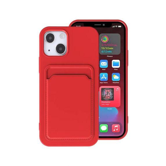 iPhone 13 Mini mjuk silikon stötsäker skal med plånbokskortplats Röd