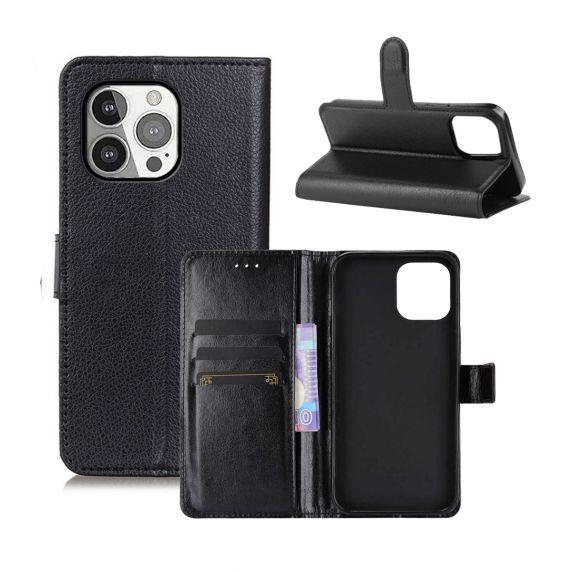 iPhone 13 Pro Max Flip Stand Läder Plånboksfodral Svart