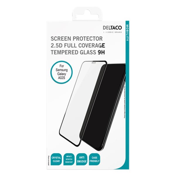 DELTACO skärmskydd för Samsung Galaxy A02s, 2.5D härdat glas, 9H hårdhet