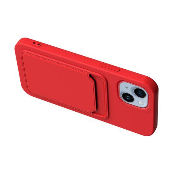 iPhone 15 Mobilskal Silikon med Korthållare - Röd