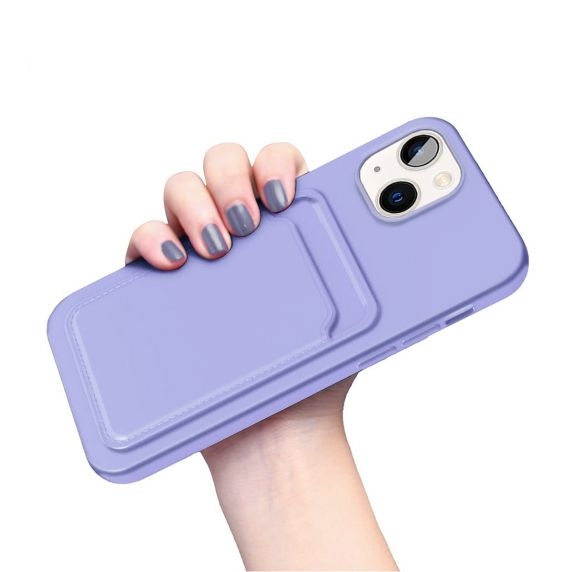 iPhone 15 Mobilskal Silikon med Korthållare - Lila