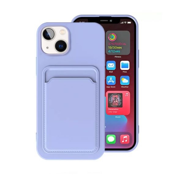 iPhone 15 Plus Mobilskal Silikon med Korthållare - Lila