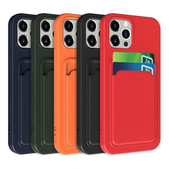 iPhone 15 Pro Mobilskal Silikon med Korthållare - Lila