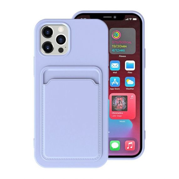 iPhone 15 Pro Max Mobilskal Silikon med Korthållare - Lila