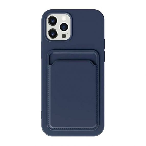 iPhone 15 Pro Max Mobilskal Silikon med Korthållare - Blå
