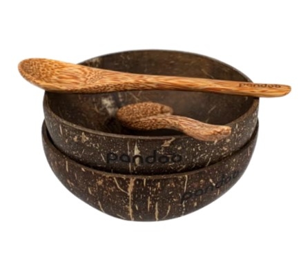 Pandoo Polerade kokosnötsskålar med skedar, 2-pack 4260648830148