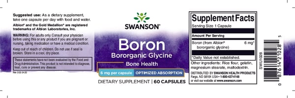 Boron fra Albion Bororganic Glycine – 6 mg – 60 kapsler Swanson
