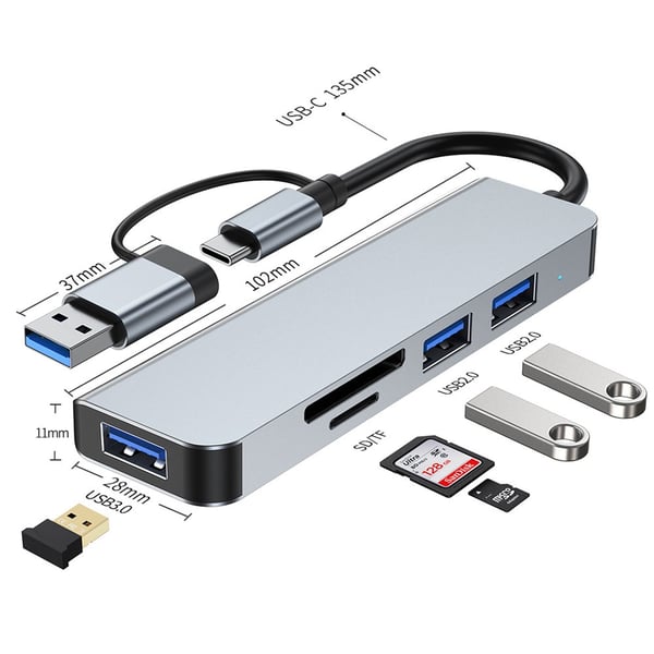 5-i-1 USB 3.0 och USB-C adapter – smidig lösning för flera anslutningar 5-i-1 USB 3.0 och USB-C adapter – smidig lösning för flera anslutningar