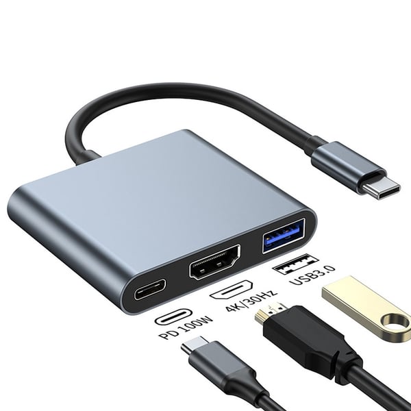 3-i-1 USB-C hubb med HDMI, USB 3.0 och PD 100W
