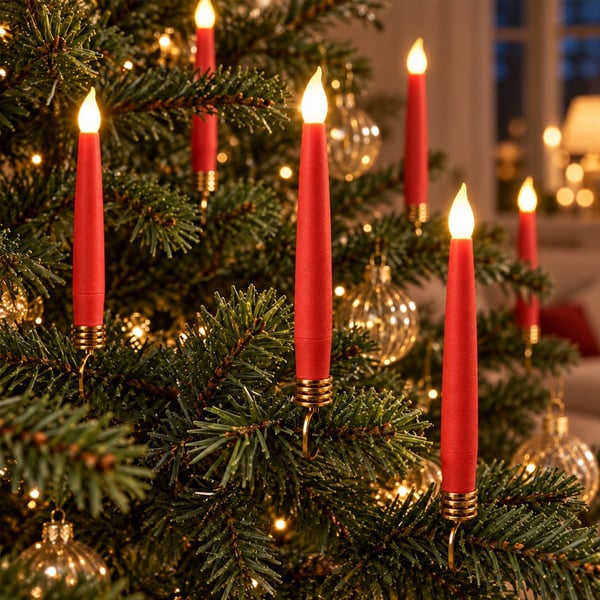 Juletræslys LED 20 stk. i 4 farver Trådløse inkl. Fjernbetjening &amp; Klemmer - passer til de fleste Georg Jensen lysholdere m.m.