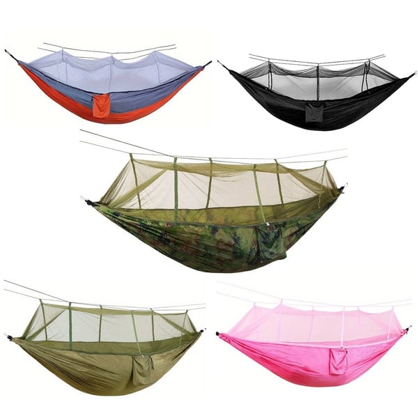 Hengekøye med myggnetting (militær, oransje-grå, rosa, grønn eller sort)