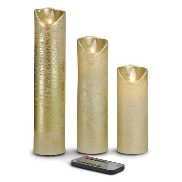LED stearinlys - 3 stk. - 15/20/25 cm - m/3D-flamme - (flere farger)