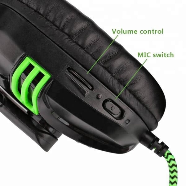 Gamer PC Headset m/mikrofon og stereolyd – sort/grønn –