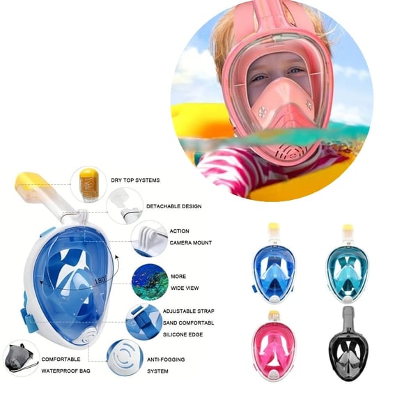Snorkelmaske for barn og voksne med snorkel og 180 graders utsikt
