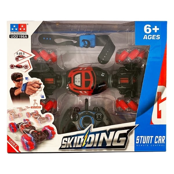 Fjernstyrt stuntbil m/LED-lys & 2 fjernkontroller