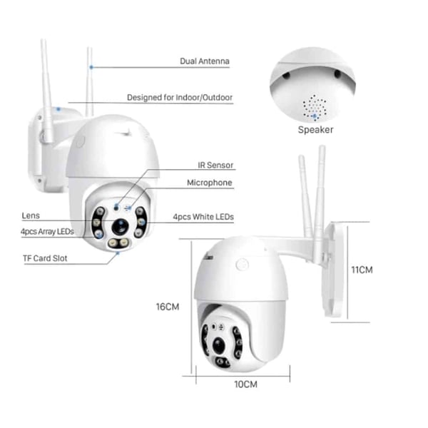 WiFi IP HD-overvåkningskamera m. vippefunksjon, infrarød/nattsyn, to-veis lyd og vanntett