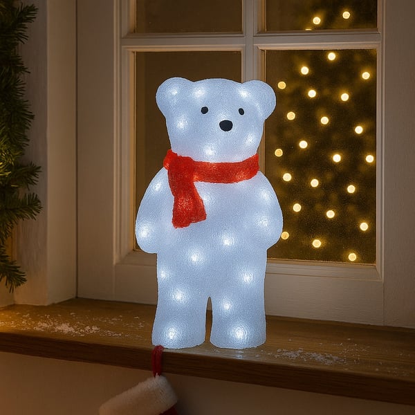 Isbjørn Akryl - højde 45 cm med LED-lys -