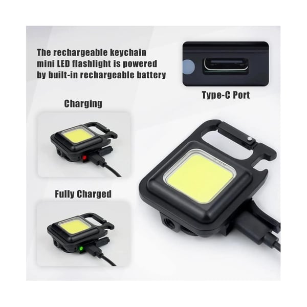 Nøkkelring med oppladbar COB-LED-lommelykt – 3 lystilstander