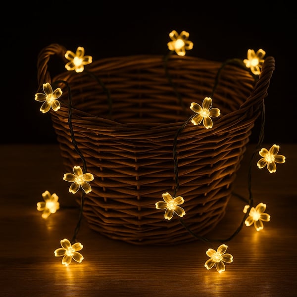 Dekorativ LED-lysslynge 2 meter med 30 blomster – Solcelledrevet –