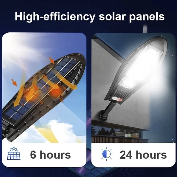 LED-gatebelysning 80W, 168LED m/PIR (infrarød bevegelsessensor) inkl. fjernkontroll, solcelledrevet lys