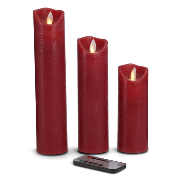 LED stearinlys - 3 stk. - 15/20/25 cm - m/3D-flamme - (flere farger)