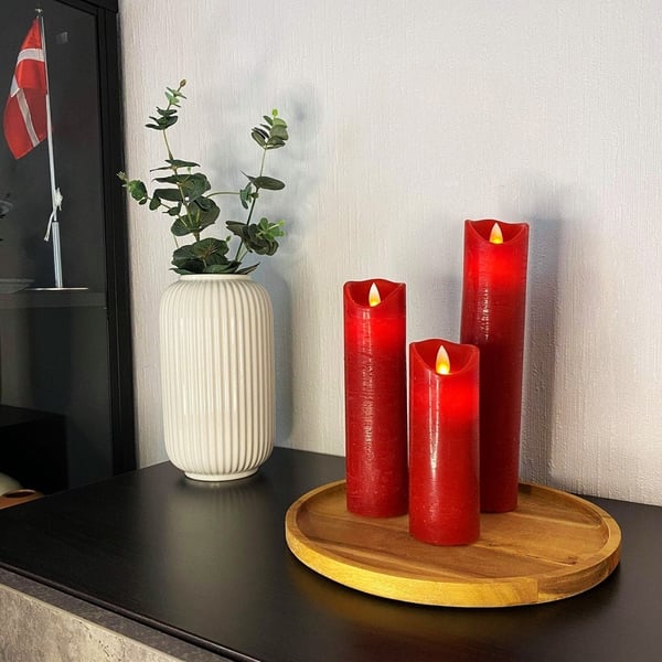 LED stearinlys - 3 stk. - 15/20/25 cm - m/3D-flamme - (flere farger)