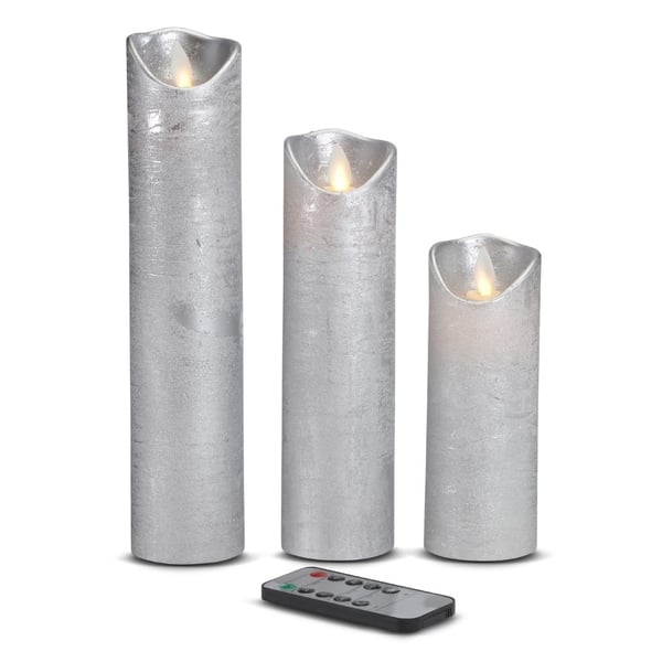 LED stearinlys - 3 stk. - 15/20/25 cm - m/3D-flamme - (flere farger)