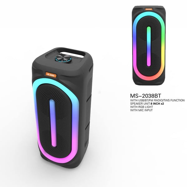 Soundbox høyttaler med bluetooth, RGB-lys, FM-radio og mikrofon (56 x 24 cm.)