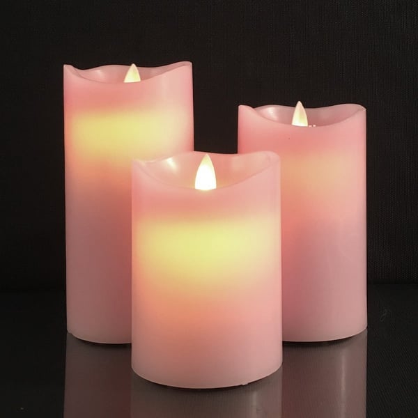 LED blokklys - 3 stk. - 12/15/17 cm - m/3D flamme - (Flere farger)