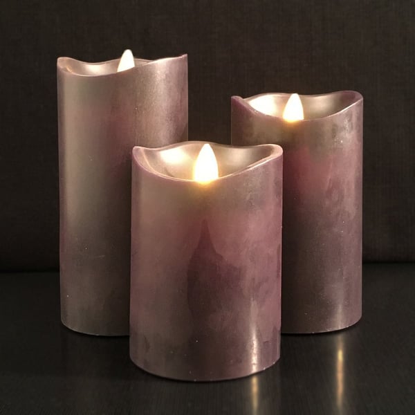 LED blokklys - 3 stk. - 12/15/17 cm - m/3D flamme - (Flere farger)