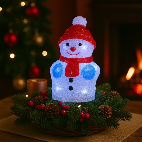 Snømann Akryl - høyde 21 cm med LED-lys