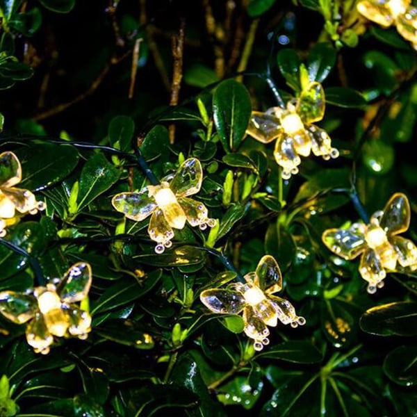 LED-lyskjede 4 meter med 30 Sommerfugler - Solcelledrevet -