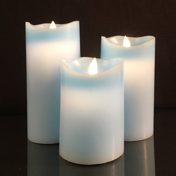 LED blokklys - 3 stk. - 12/15/17 cm - m/3D flamme - (Flere farger)