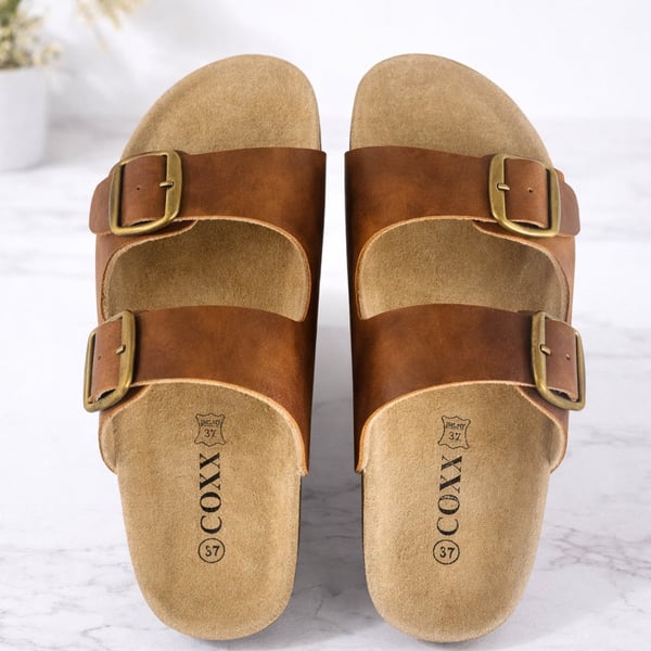 Bio sandaler i læder – med skålet hæl og tågreb - brune eller sorte -
