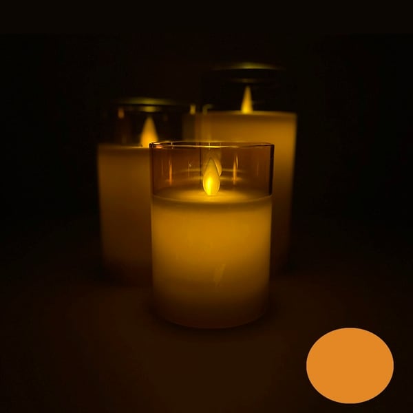 LED lys i glass - 3 stk. - 12/15/17 cm - m/3D flamme - (flere farger)