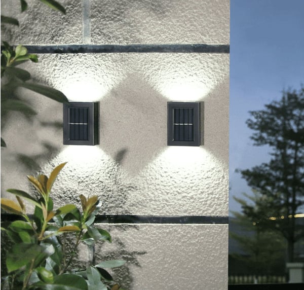 LED-solcelle Væglampe (up- downlight), 2 stk. rustfri stål eller sort