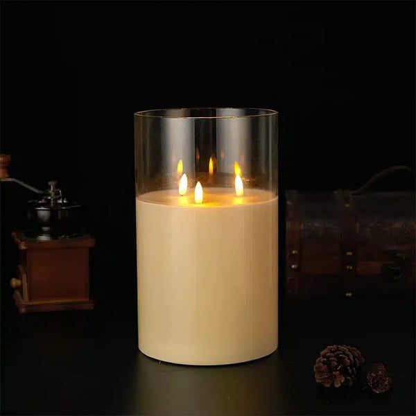 LED Stearinlys med 3 Flammer - 1 stk. - Ø15 x 25 cm - Gull, Grå eller Hvit