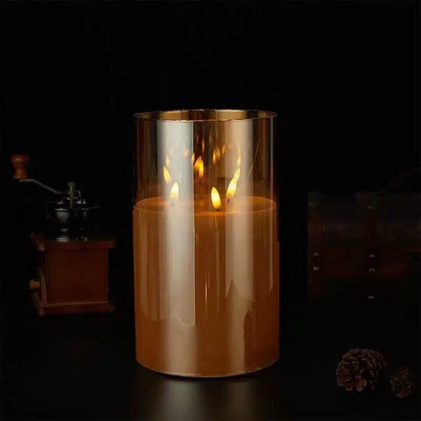 LED Stearinlys med 3 Flammer - 1 stk. - Ø15 x 25 cm - Gull, Grå eller Hvit