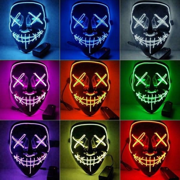 The Purge El Wire Halloween LED Mask Sort (Hvid)