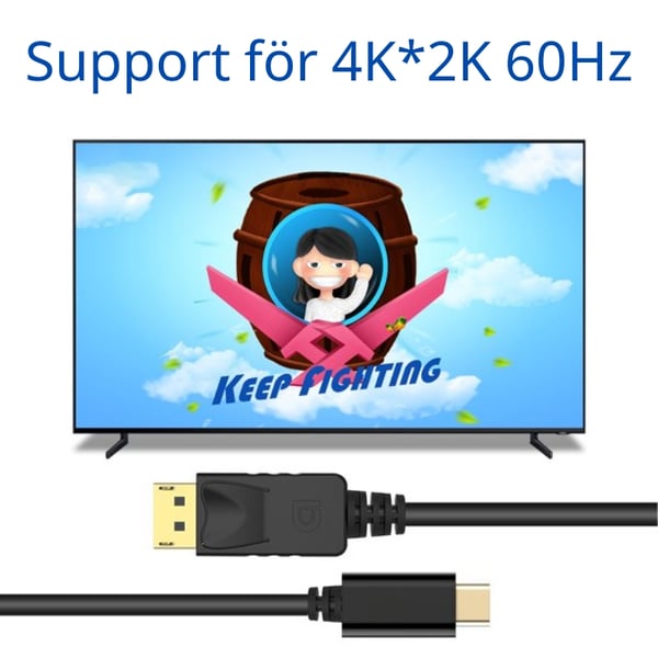 USB-C till DisplayPort Kabel 2 Meter Svart