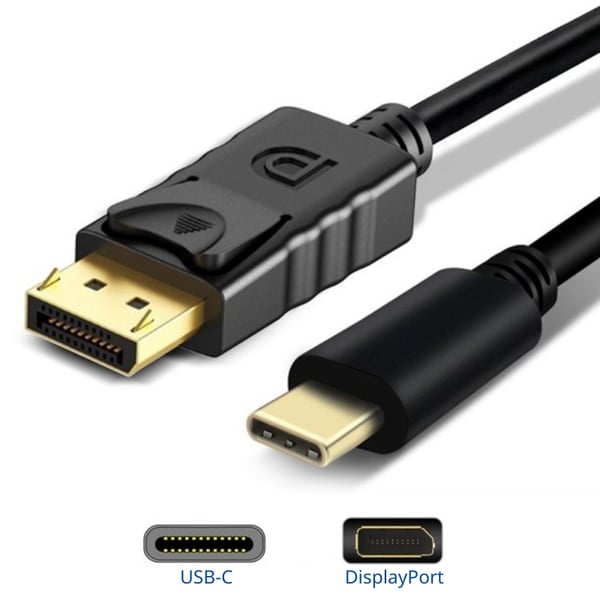 USB-C till DisplayPort Kabel 2 Meter Svart