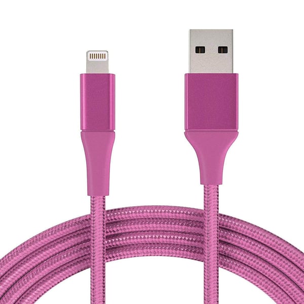 1M Kabel iPhone Oplader Nylon Quick Charge Flere Farver Rød