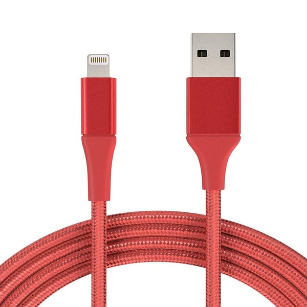 1M Kabel iPhone Oplader Nylon Quick Charge Flere Farver Rød