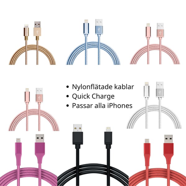 Nylonflätad USB till Lightning Kabel iPhone