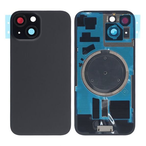 iPhone 15 Plus Bagside Glas med Magsafe Magnet med tape - Sort
