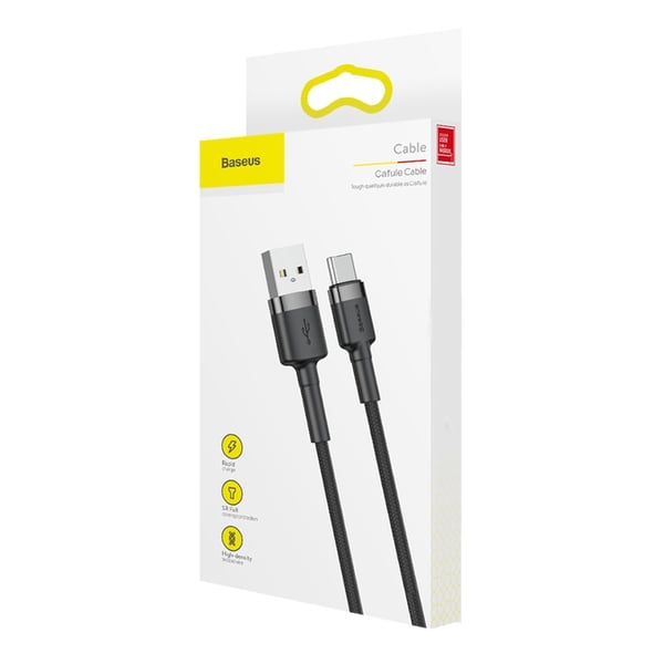 Baseus Cafule USB til USB-C Kabel, 3A, 1m - Grå/Sort