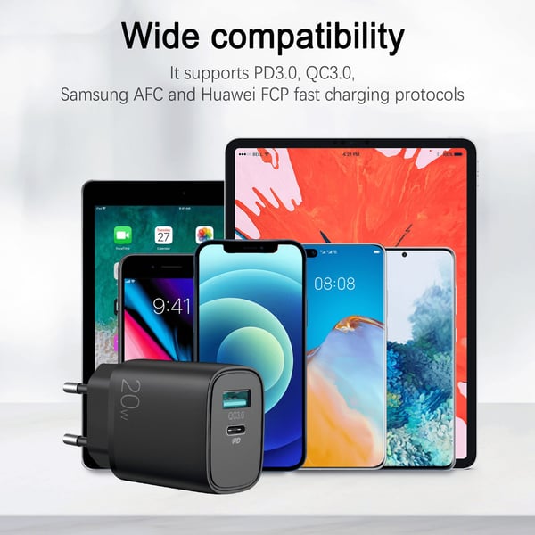 SiGN Hurtiglader USB & USB-C, PD & Q.C3.0, 3.5A, 20W - Sort